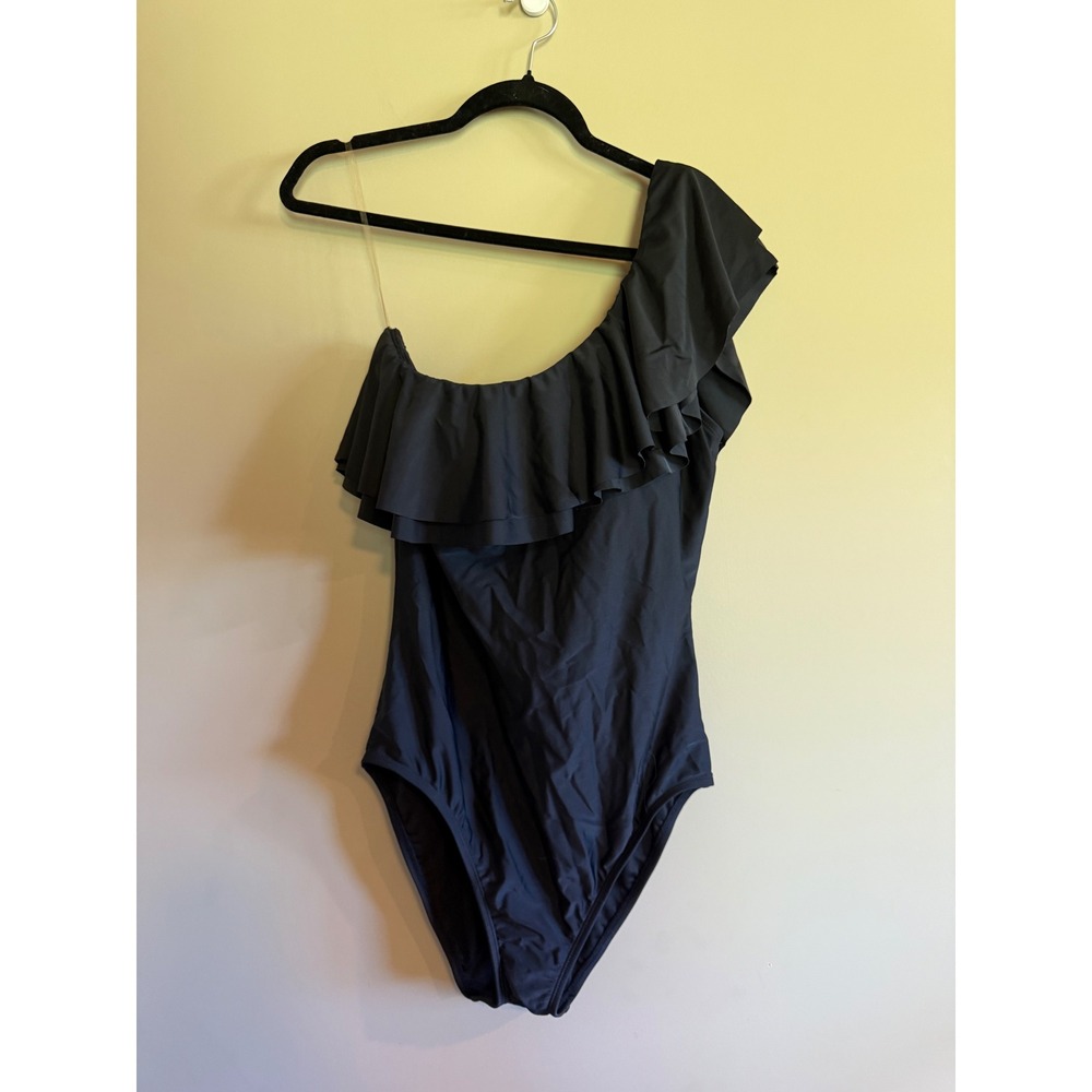Hilor Womens One Shoulder Ruffle One Piece Swimsuit Black Size 16